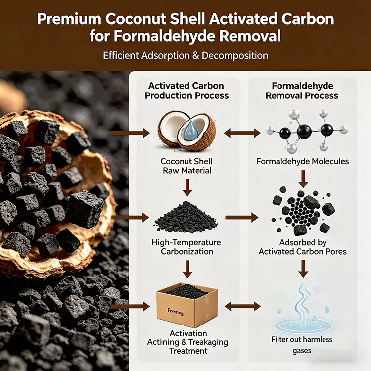 Îndepărtarea formaldehidei Carbon coajă de nucă de cocos